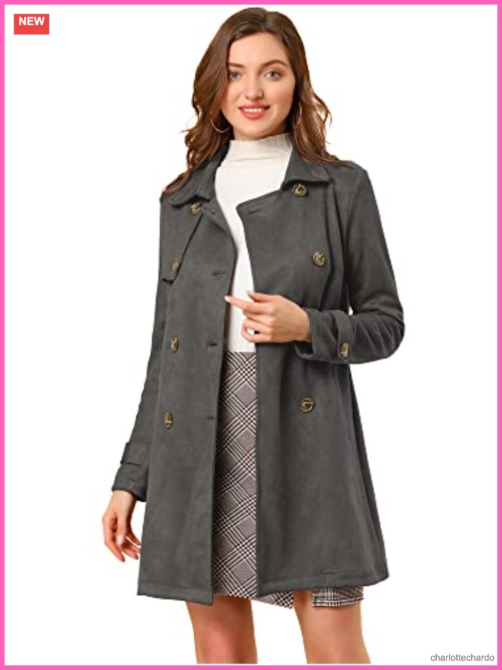 Faux Suede Double Breasted Trench Coat with Belt